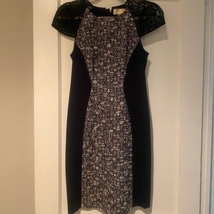 moulinette soeurs navy/white dress w/ lace sleeves